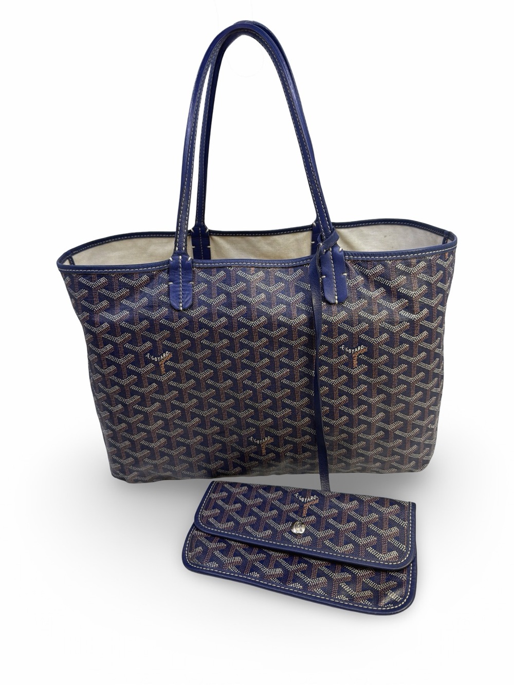 Goyard Blue Chevron Coated Canvas St. Louis Tote with Pouch
